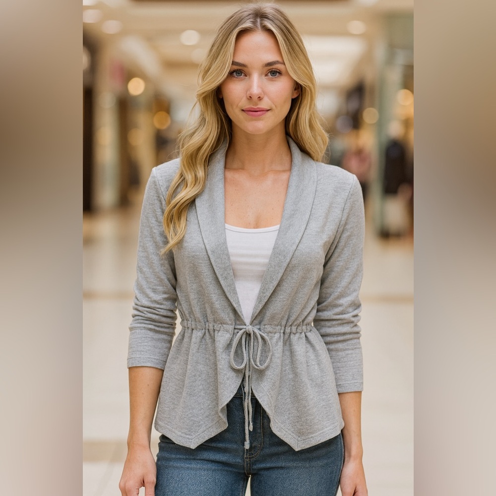 Juicy Couture Y2K Tie Front Gray Long Sleeve Cardigan Sz‎ P (0) Ruffle Cotton